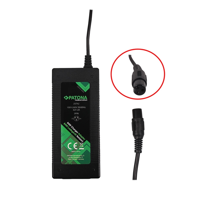 PATONA - Зарядное устройство для электроскутеров и ховербордов 42V/2A/84W 3pin