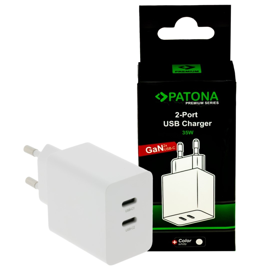PATONA - Зарядный адаптер Power delivery 35W 2xUSB-C -PD 3.0