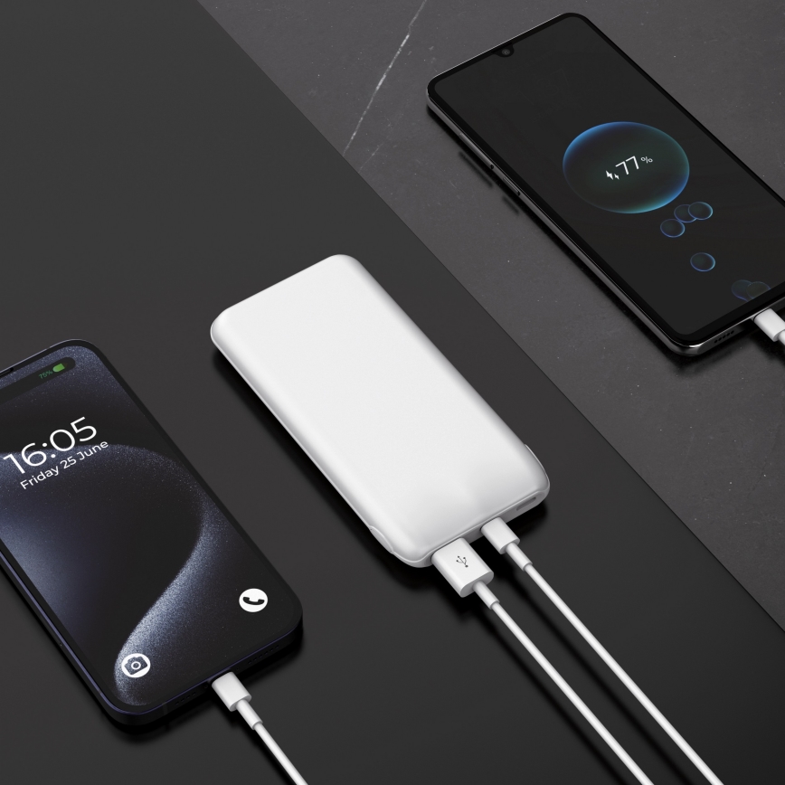 Портативное зарядное устройство 10000 мАч 10 Вт Power Delivery 2xUSB-C + 1xUSB-A белое