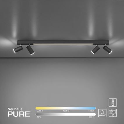 Paul Neuhaus 6121-13 - Светодиодный точечный светильник с регулированием яркости PURE 4xLED/4W/230V + LED/9W 2700-5000K + дистанционное управление