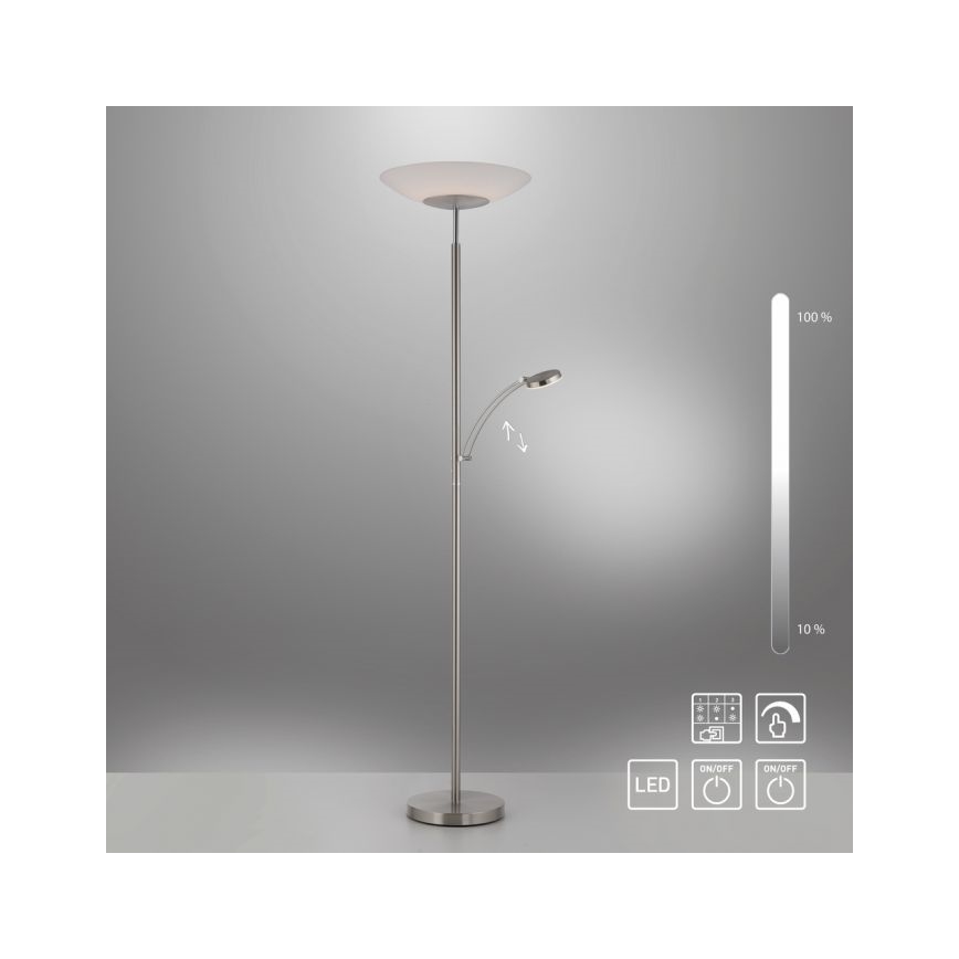 Paul Neuhaus 655-55 - Светодиодный торшер с регулированием яркости ALFRED 1xLED/28W+1xLED/4W/230V блестящий хром