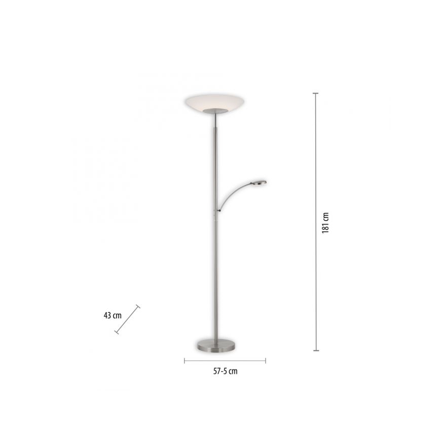 Paul Neuhaus 655-55 - Светодиодный торшер с регулированием яркости ALFRED 1xLED/28W+1xLED/4W/230V блестящий хром