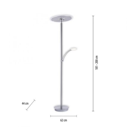 Paul Neuhaus 673-55 - Светодиодный торшер с регулированием яркости ARTUR 2xLED/21W/230V+1xLED/6W блестящий хром