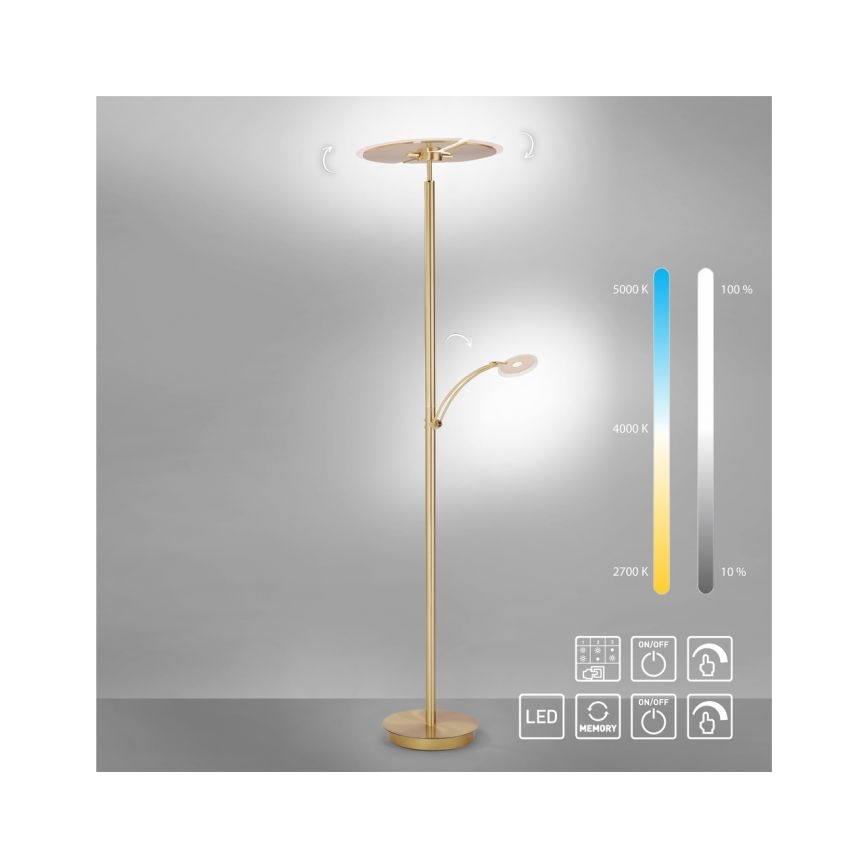 Paul Neuhaus 673-60 - Светодиодный диммируемый торшер ARTUR 2xLED/21W/230V+1xLED/6W золотой
