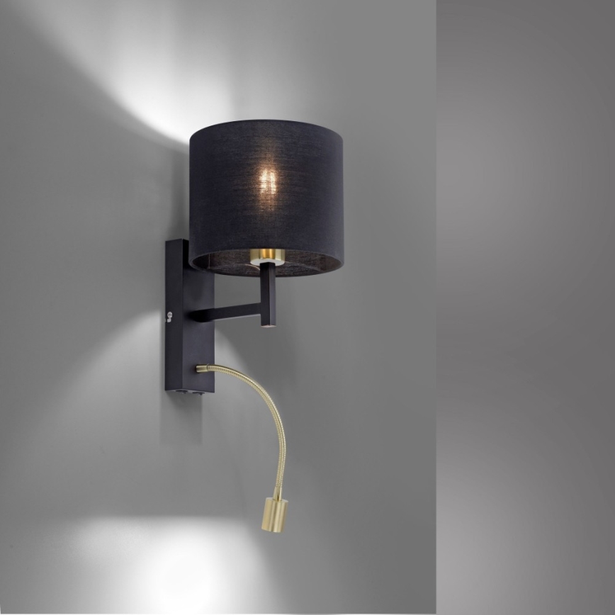 Paul Neuhaus 9646-18 - Светодиодный настенный светильник ROBIN 1xE27/40W/230V + LED/2,1W черный