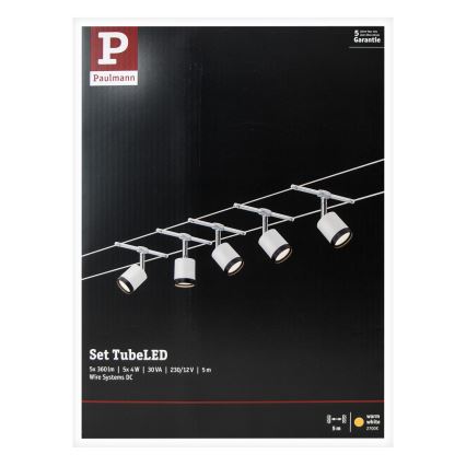 Paulmann 3981 - НАБОР 5xLED/4W Комплект тросовой системы TUBE 230V матовый хром/черный
