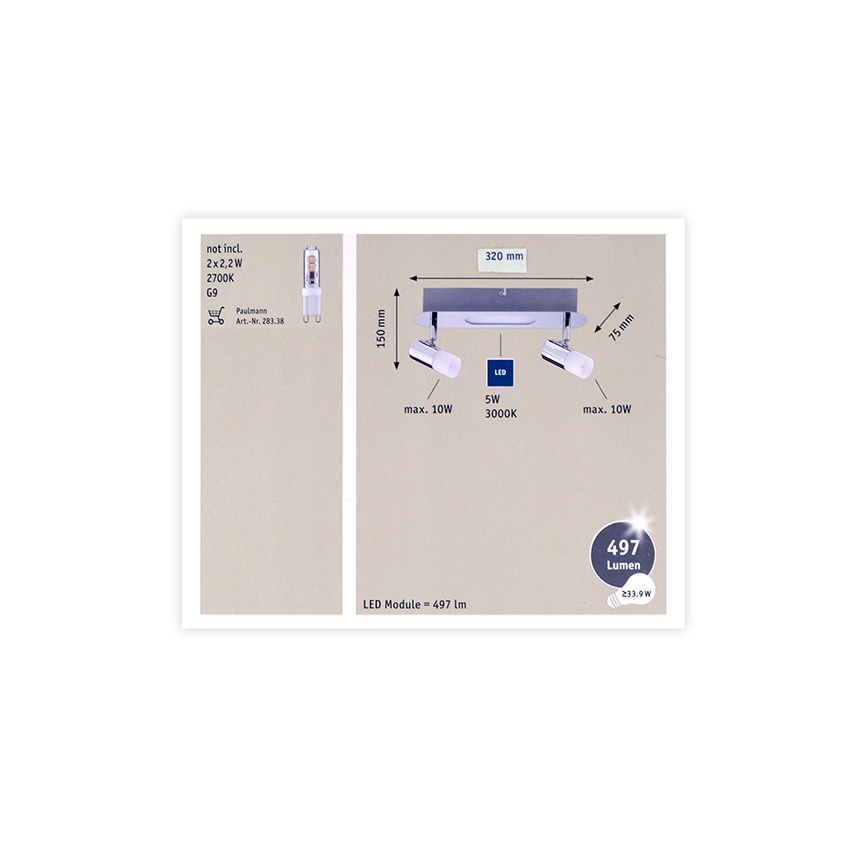 Paulmann 66647 - Светильник точечный LED 2xG9/10W/230V + LED/5W