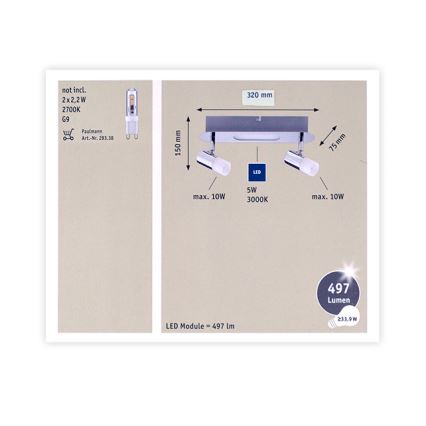 Paulmann 66647 - Точковий LED світильник 2xG9/10W/230V + LED/5W