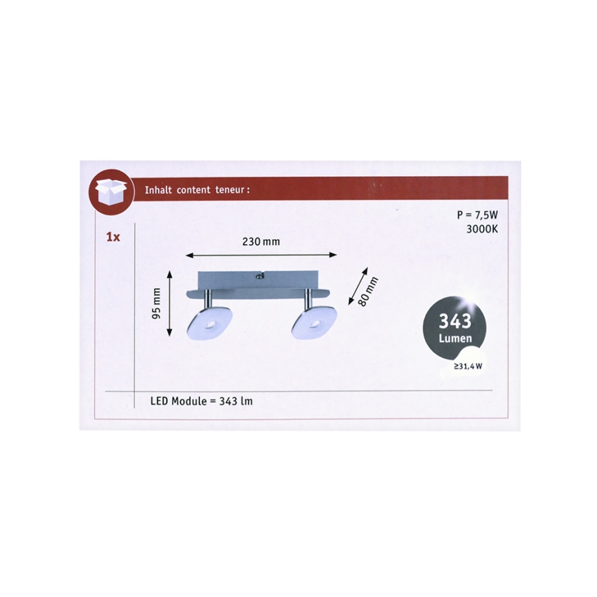 Paulmann 66651 - Точковий LED світильник SQUARELENSE 2xLED/3,2W/230V