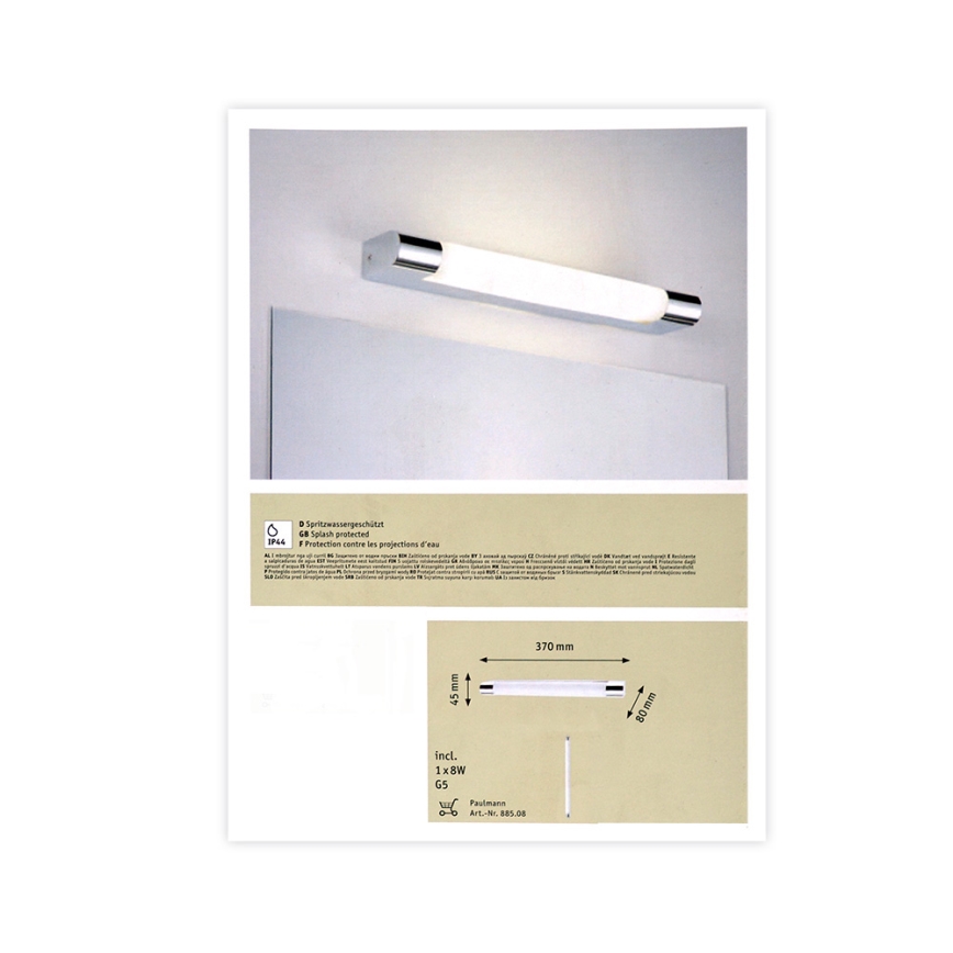 Paulmann 70360 - 1xG5/8W IP44 Дзеркало з підсвічуванням для ванної кімнати MIZAR 230V