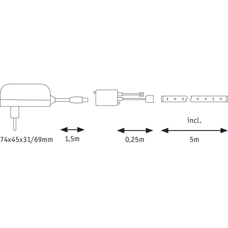 Paulmann 70480 - LED RGBW/16,5W Стрічка з регулюванням яскравості DIGITAL 5 м 230V + пульт дистанційного керування