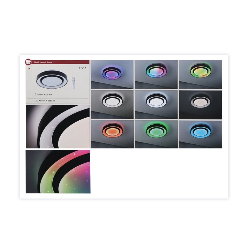 Paulmann 70544 - LED RGBW/22W Потолочный светильник с регулированием яркости RAINBOW 230V 3000-6500K + дистанционное управление