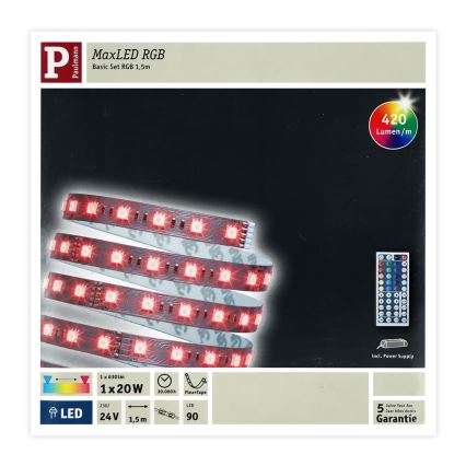 Paulmann 70587 - RGB/20W Світлодіодна стрічка з регулюванням яскравості MAXLED 1,5м 230V + дистанційне керування