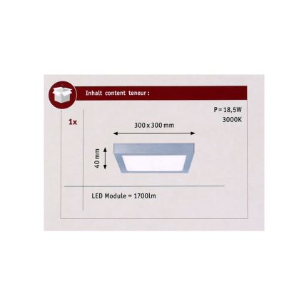 Paulmann 70650 - LED/17W Стельовий світильник LUNAR 230V 30x30 см матовий хром
