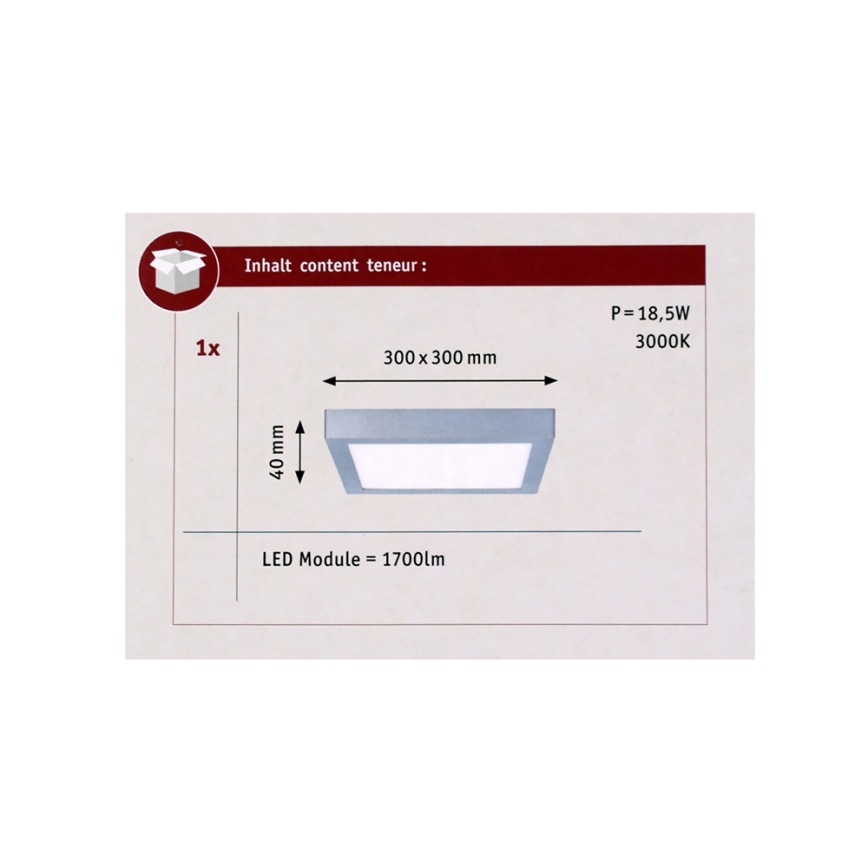 Paulmann 70650 - LED/17W Стельовий світильник LUNAR 230V 30x30 см матовий хром
