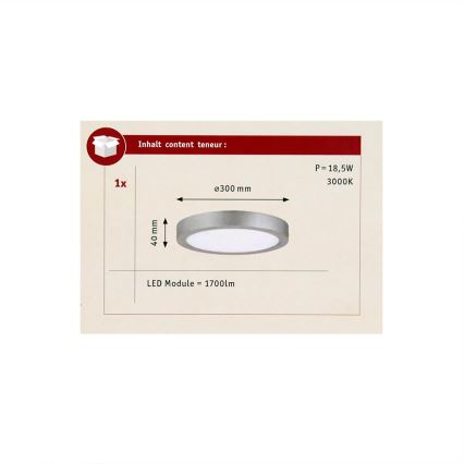 Paulmann 70655 - LED/17W Потолочный светильник LUNAR 230V диаметр 30 см матовый хром