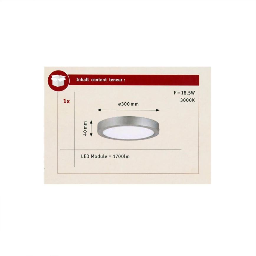 Paulmann 70655 - LED/17W Потолочный светильник LUNAR 230V диаметр 30 см матовый хром