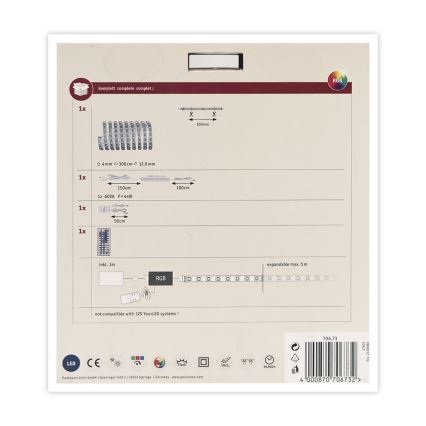Paulmann 70673 - Светодиодная RGB/40W Лента с регулированием яркости MAXLED 3м 230V + дистанционное управление