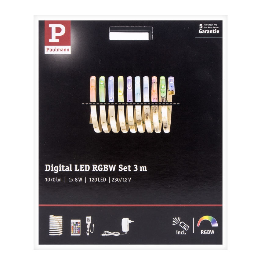 Paulmann 70696 - Світлодіодна RGBW/8W стрічка з регулюванням яскравості DIGITAL 3м 230V + дистанційне керування