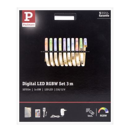 Paulmann 70696 - Світлодіодна RGBW/8W стрічка з регулюванням яскравості DIGITAL 3м 230V + дистанційне керування