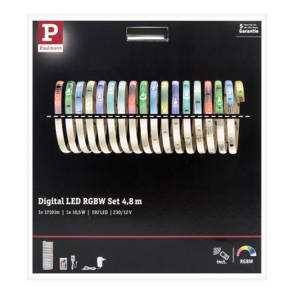 Paulmann 70697 - Світлодіодна RGBW/10,5W стрічка з регулюванням яскравості DIGITAL 4,8м 230V + дистанційне керування