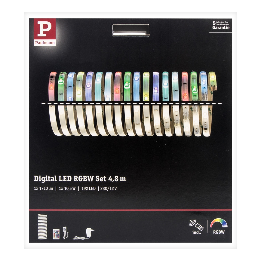 Paulmann 70697 - Світлодіодна RGBW/10,5W стрічка з регулюванням яскравості DIGITAL 4,8м 230V + дистанційне керування