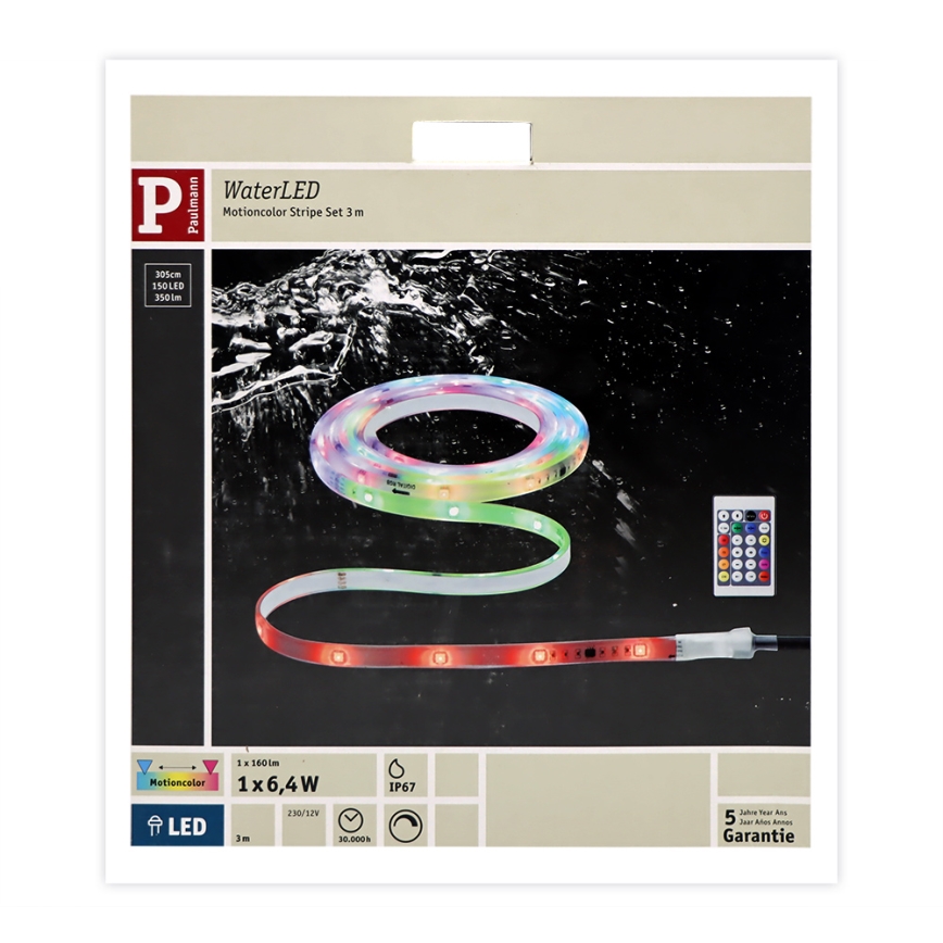 Paulmann 70698 - Светодиодная RGB/6,4W IP67 Уличная лента с регулированием яркости WATERLED 3m 230V + дистанционное управление