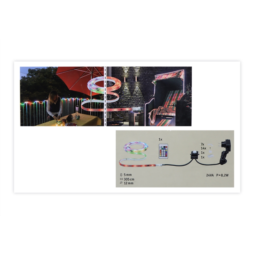 Paulmann 70698 - Светодиодная RGB/6,4W IP67 Уличная лента с регулированием яркости WATERLED 3m 230V + дистанционное управление