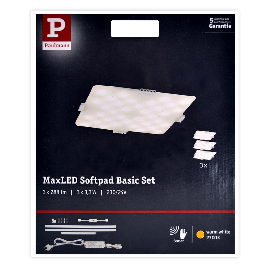 Paulmann 70710 - НАБОР 3xLED/3,3W Мебельное освещение с датчиком SOFTPAD 230V 2700K