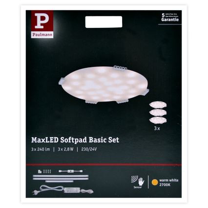 Paulmann 70711 - НАБОР 3xLED/2,8W Мебельное освещение с датчиком SOFTPAD 230V 2700K