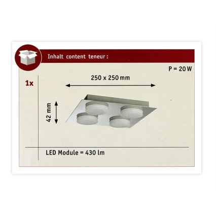 Paulmann 70875 - Потолочный светильник для ванной комнаты DORADUS 230V 4xLED/5W IP23