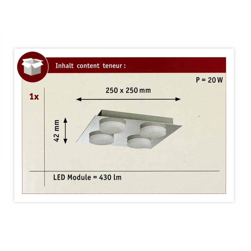 Paulmann 70875 - Потолочный светильник для ванной комнаты DORADUS 230V 4xLED/5W IP23