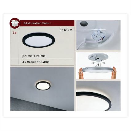 Paulmann 70997 - LED/11,2W Припотолочная панель ATRIA 230V 3000K диаметр 19 см черный