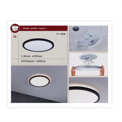 Paulmann 70998 - LED/16W Припотолочная панель ATRIA 230V 3000K диаметр 29,3 см черный