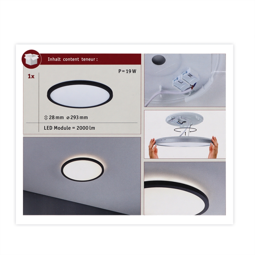 Paulmann 70998 - LED/16W Припотолочная панель ATRIA 230V 3000K диаметр 29,3 см черный