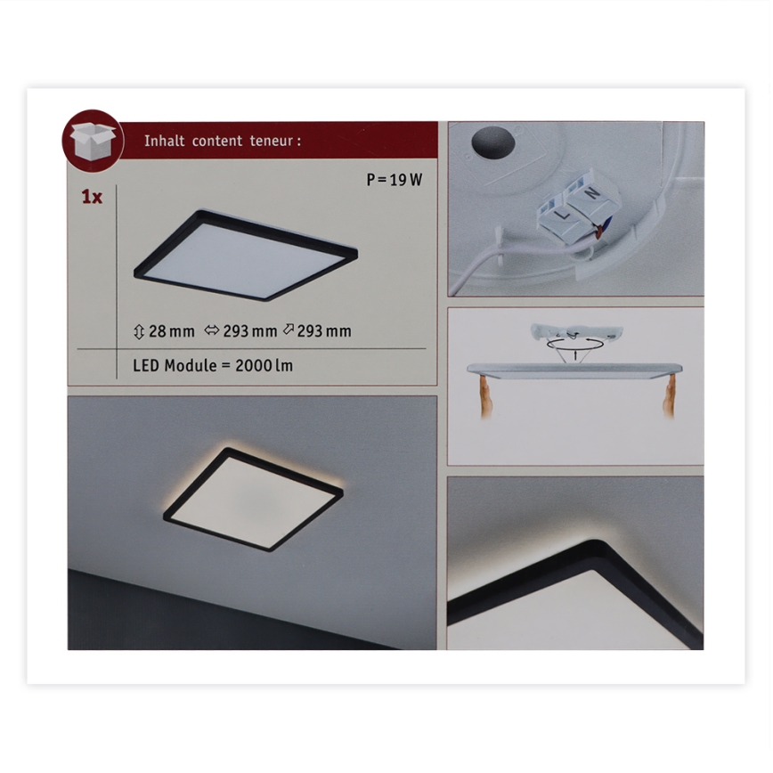 Paulmann 71001 - LED/16W Припотолочная панель ATRIA 230V 3000K 29,3x29,3 см черный