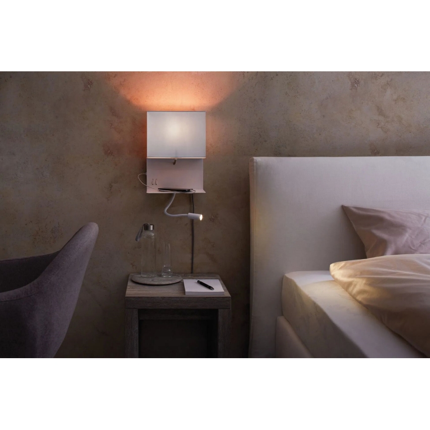 Paulmann 78913 - LED/2,5W + 1xE27/40W Настінний світильник з полицею та USB MERANI 230V білий