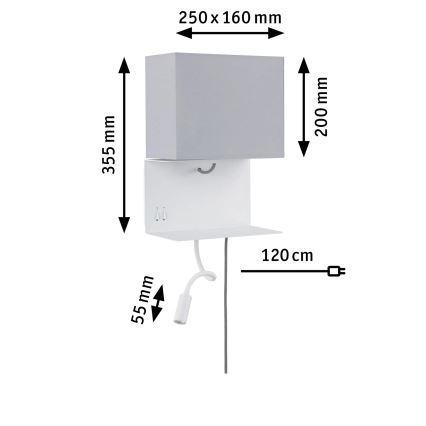 Paulmann 78913 - LED/2,5W + 1xE27/40W Настінний світильник з полицею та USB MERANI 230V білий