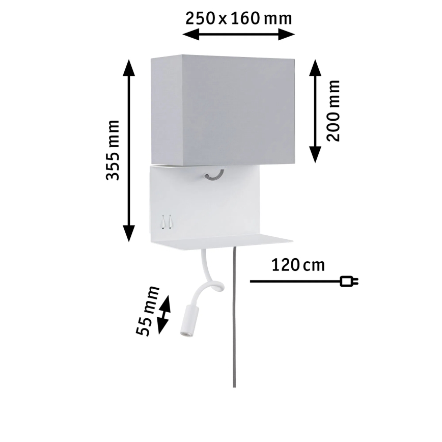 Paulmann 78913 - LED/2,5W + 1xE27/40W Настінний світильник з полицею та USB MERANI 230V білий