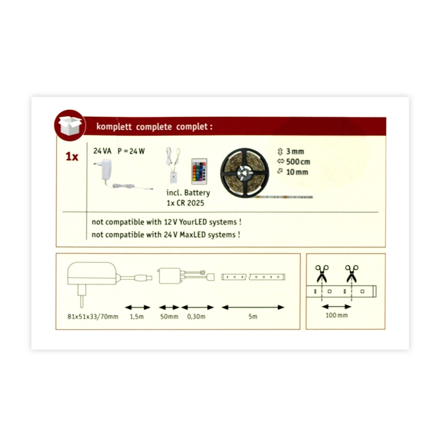 Paulmann 78978 - Світлодіодна RGB/20W стрічка з регулюванням яскравості SIMPLED 5м 230V + ДК