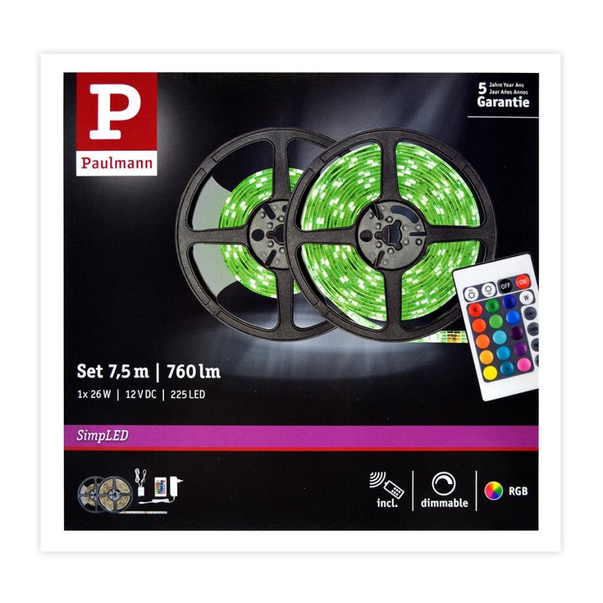 Paulmann 78979 - Светодиодная RGB/26W лента с регулированием яркости SIMPLED 7,5 м 230V + пульт ДУ