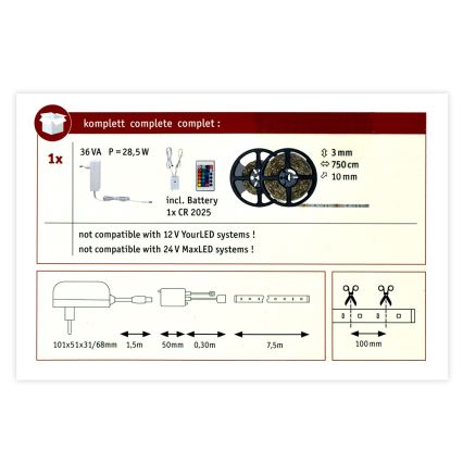 Paulmann 78979 - Світлодіодна RGB/26W стрічка з регулюванням яскравості SIMPLED 7,5м 230V + ДК