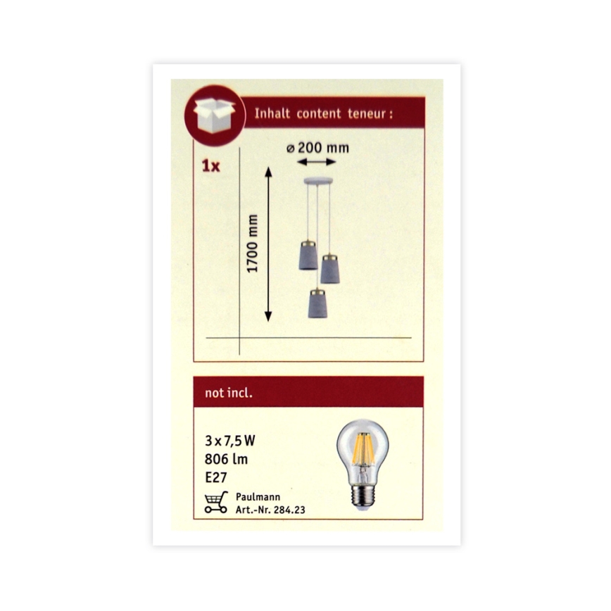 Paulmann 79627 - Підвісна люстра NORELL 3xE27/20W/230V