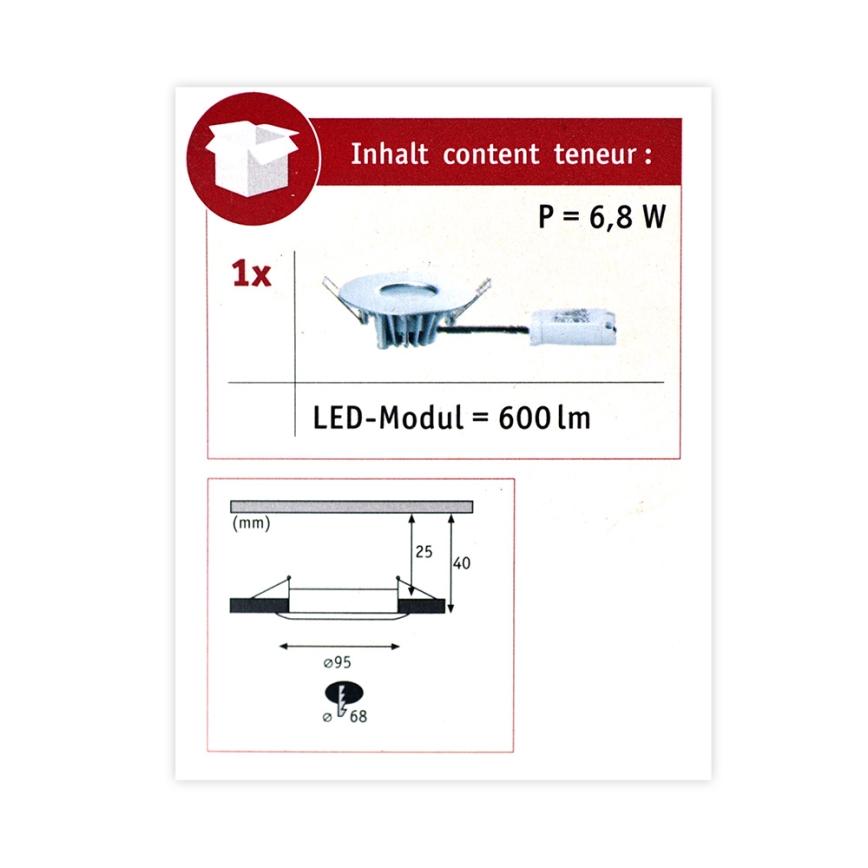 Paulmann 79668 - Встраиваемый светильник для ванной комнаты HOUSE 230V LED/6,8W IP44