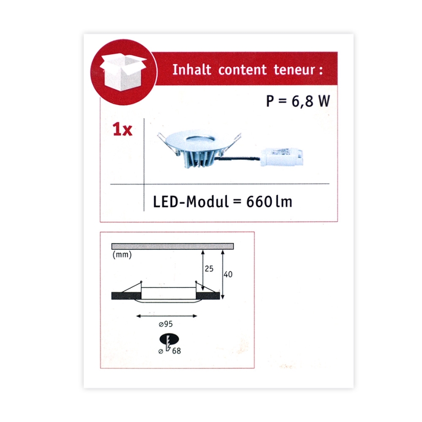 Paulmann 79669 - LED/6,8W IP44 Вбудований світильник для ванної кімнати HOUSE 230V