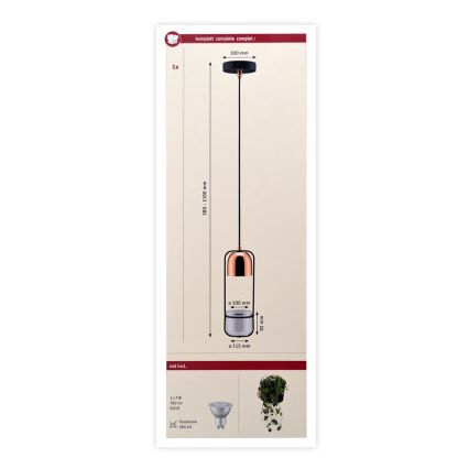 Paulmann 79749 - Люстра на тросе FANJA 230V 1xGU10/20W
