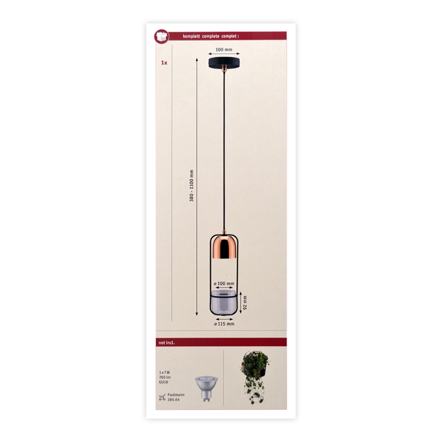 Paulmann 79749 - Люстра на тросе FANJA 230V 1xGU10/20W