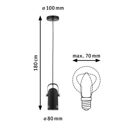 Paulmann 79766 - LED 1xE27/8W підвісна люстра LAVEA на тросі, 230V, чорна