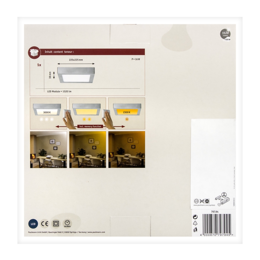 Paulmann 79794 - LED/13W Потолочный светильник CARPO 230V 2300/2500/3000K