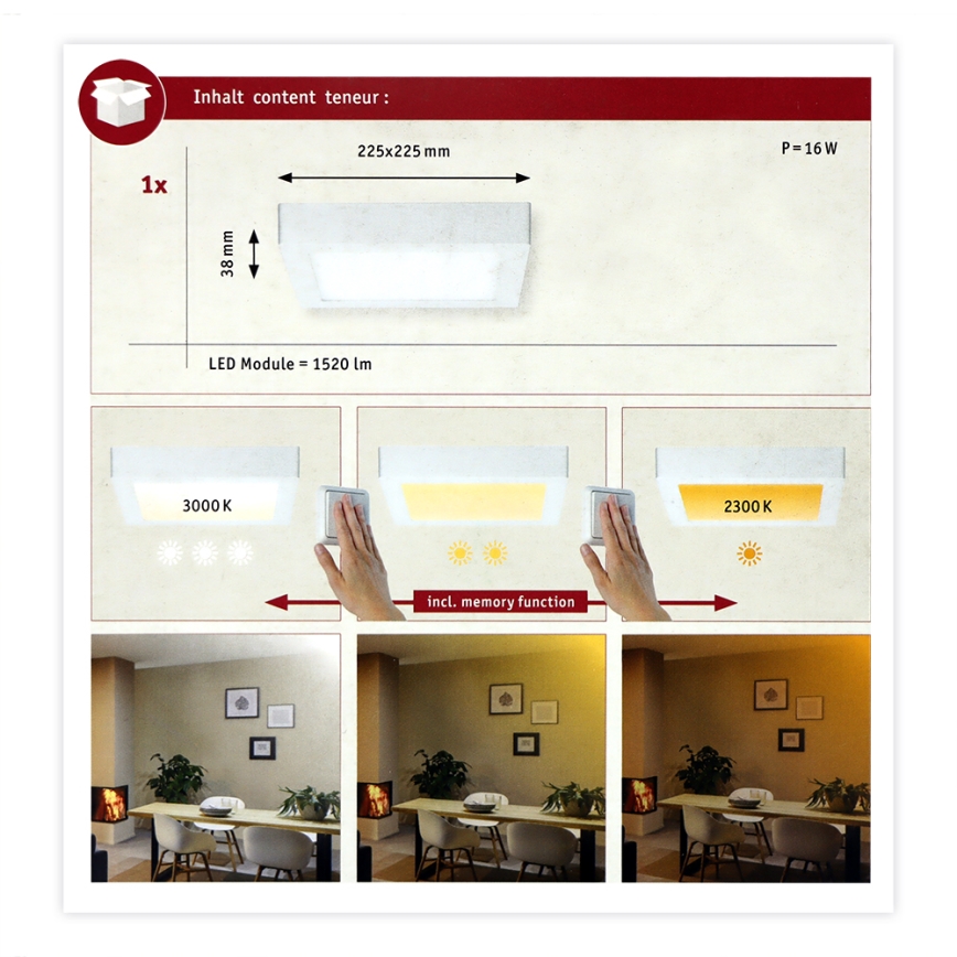 Paulmann 79796 - Потолочный светильник LED/13W CARPO 230V 2300-3000K